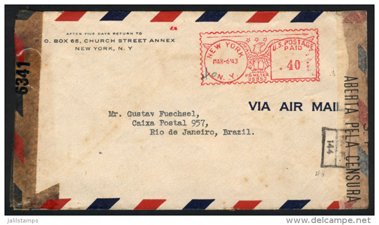 Cover Sent From New York To Rio On 6/MAR/1943, DOUBLE CENSORSHIP, Interesting! - Postal History