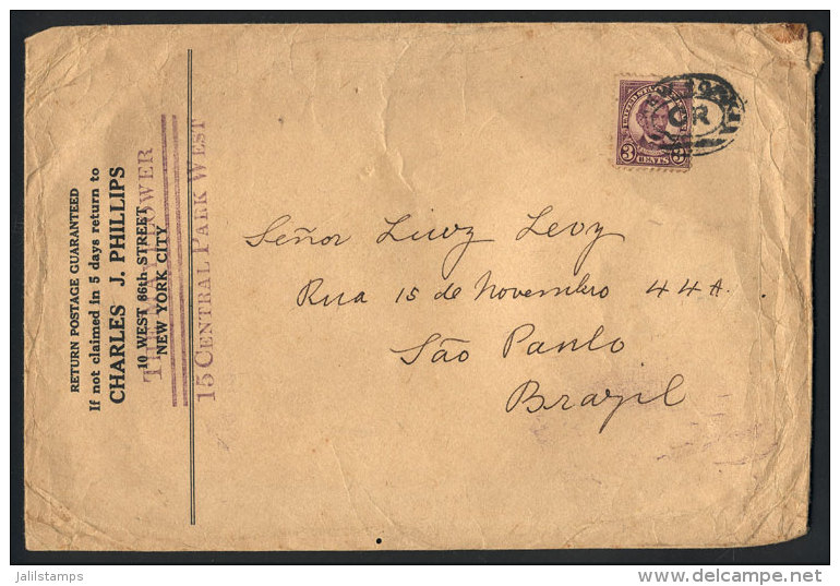 Envelope That Contained Samples Or Printed Matter, Franked With 3c. And Sent From New York To Brazil, Interesting! - Postal History