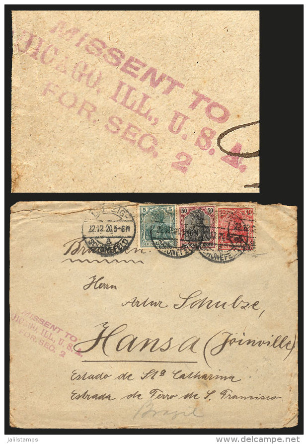 Cover Sent From GERMANY To HANSA (BRAZIL) On 22/DE/1920, Sent By Mistake To Chicago, With Violet Mark "MISSENT TO... - Postal History