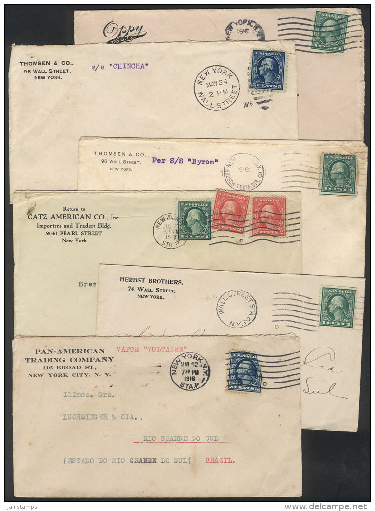 6 Covers Sent To Brazil In 1916/7, Fine To VF General Quality! - Postal History