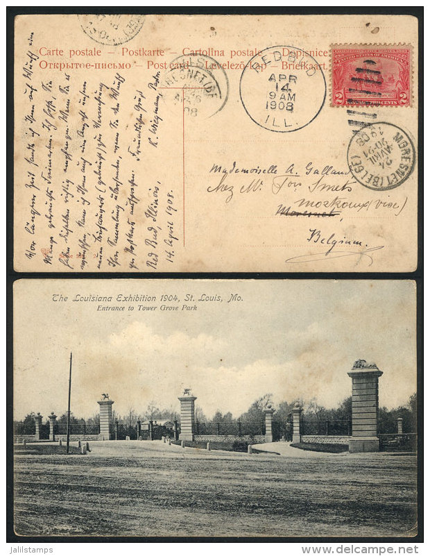 Postcard With View Of "The Louisiana Exhibition 1904", Franked With 2c. And Sent From REDBUD (Illinois) To Belgium... - Poststempel