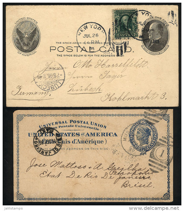 2 Postal Cards Sent To Germany And Brazil In 1896 And 1905, Very Nice! - Postal History