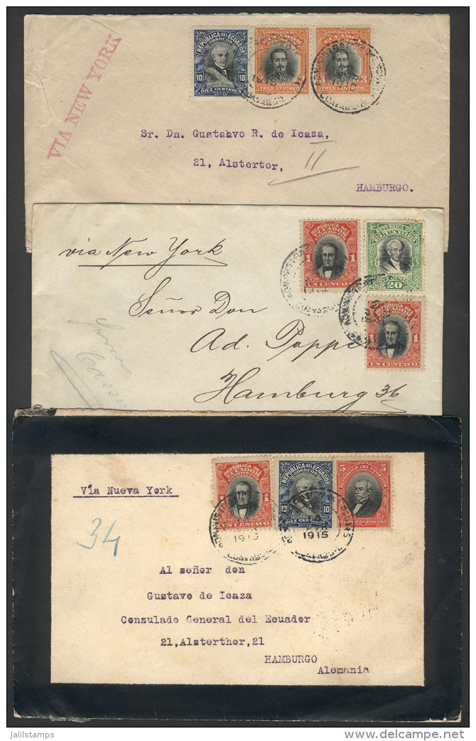 3 Covers Sent To Germany In 1915, Nice Postages Of 16c. And 22c., VF Quality! - Ecuador