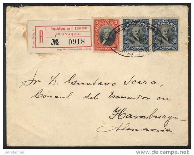 Registered Cover Sent From Guayaquil To Hamburg In DEC/1914 Franked With 25c., Very Nice! - Ecuador