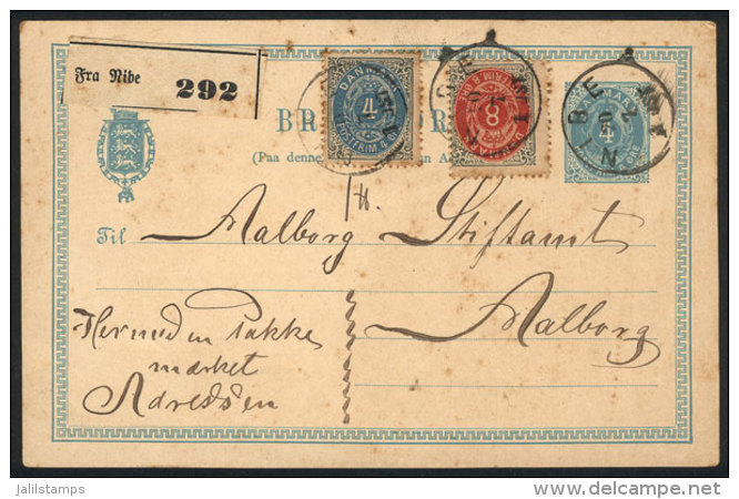 4o. Postal Card With Additional Postage (total 16o.), Sent From NIBE To Alborg, Very Nice! - Other & Unclassified