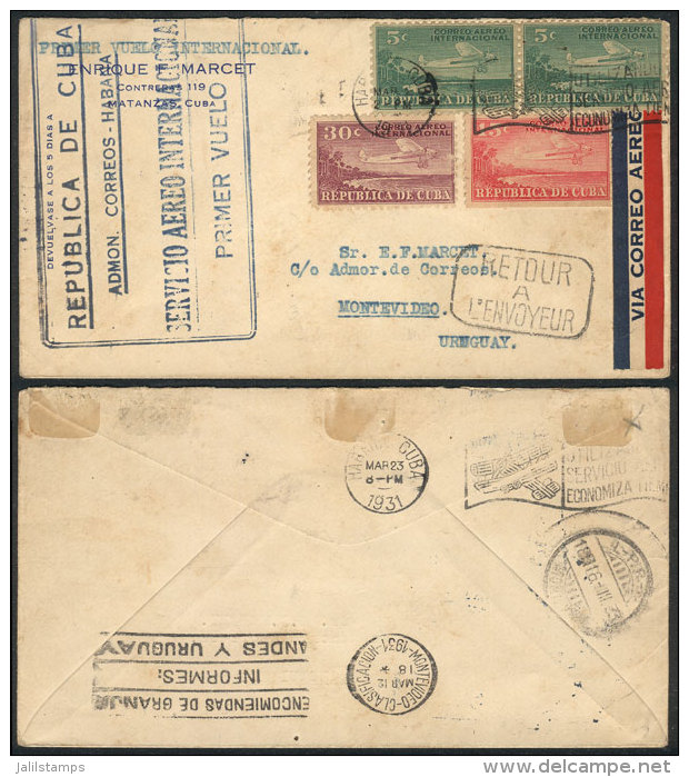 2/MAR/1931 First Flight Havana - Montevideo (Uruguay) And Return (see Cancels On Reverse, Arrival Back To Havana Of... - Covers & Documents