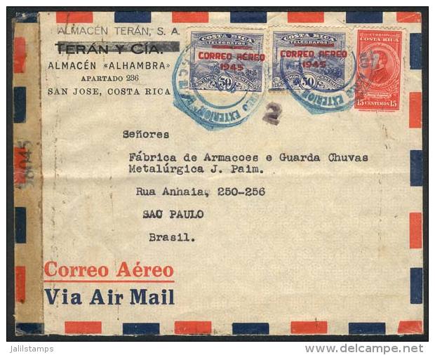 Airmail Cover Sent From San José To Brazil On 6/AP/1945, VF! - Costa Rica