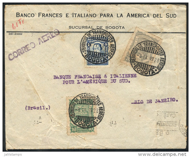 Airmail Cover Sent From Bogotá To Rio De Janeiro On 8/SE/1928 Franked With 34c., With Transit Backstamps Of... - Colombia