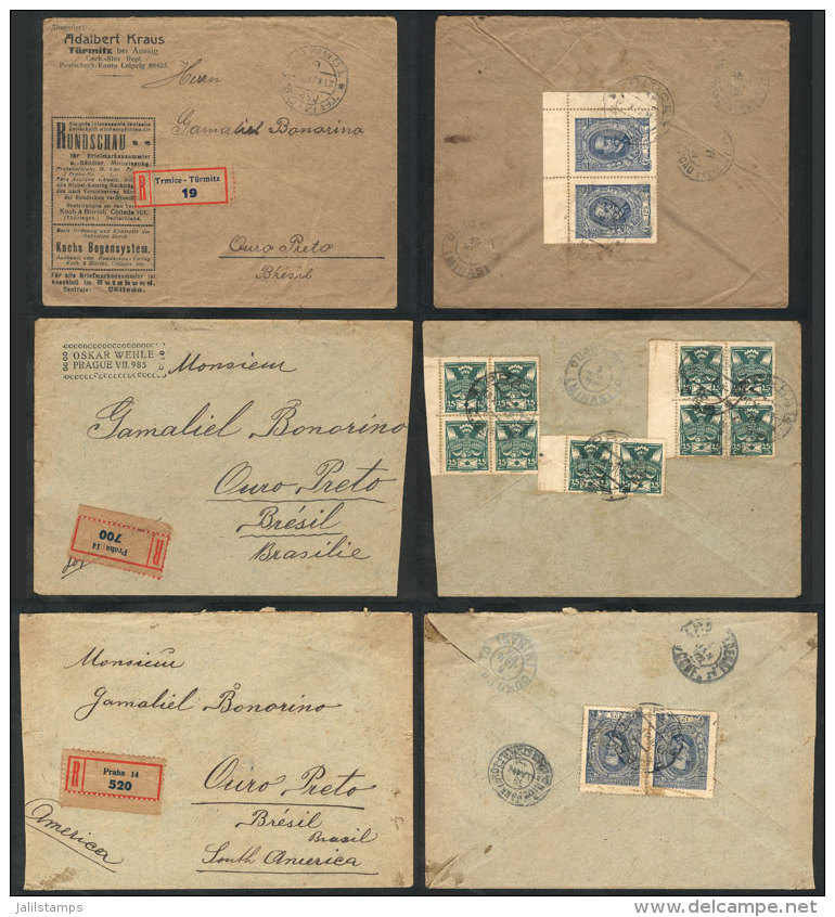 3 Registered Covers Sent To Ouro Preto (Brazil) In 1921/2 With Nice Postages, Unusual Destination, Very... - Other & Unclassified