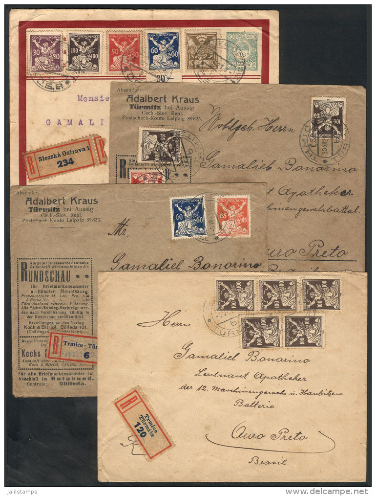 4 Registered Covers Sent To Ouro Preto (Brazil) In 1921/2 With Nice Postages, Unusual Destination, Very... - Sonstige & Ohne Zuordnung