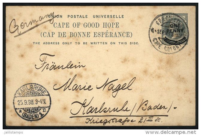 1p. Postal Card Sent From Capetown To Germany On 6/SE/1898, Stained, Low Start! - Cape Of Good Hope (1853-1904)