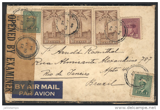 Airmail Cover Sent To Rio De Janeiro On 17/DE/1944 Franked With 35c., Very Nice! - Covers & Documents
