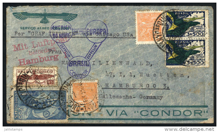 18/OC/1933 Rio De Janeiro - Germany, Cover Sent Via ZEPPELIN, With Varied Markings, VF Quality - Briefe U. Dokumente