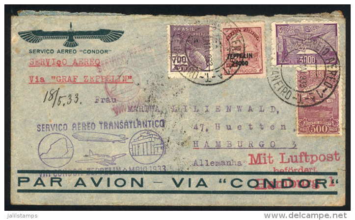 Cover Flown Via ZEPPELIN, Sent From Rio To Germany On 11/MAY/1933 Franked With 11,200Rs., Friedrichshafen Transit... - Covers & Documents