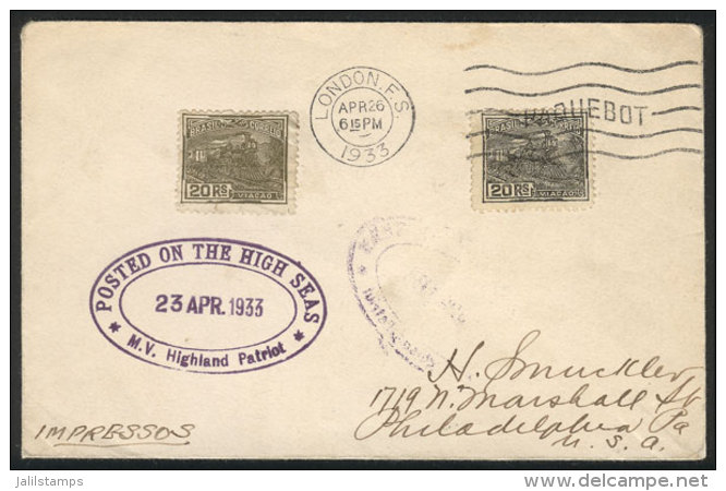 Cover With Printed Matter Posted To USA From A British Ship AT SEA, With Brazilian Postage Of 40Rs., Violet... - Covers & Documents