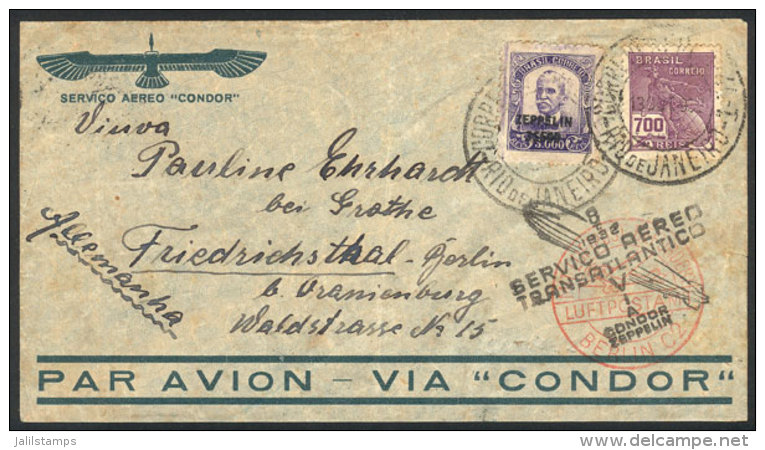 Cover Flown Via ZEPPELIN From Rio To Germany On 13/OC/1932, VF Quality! - Briefe U. Dokumente