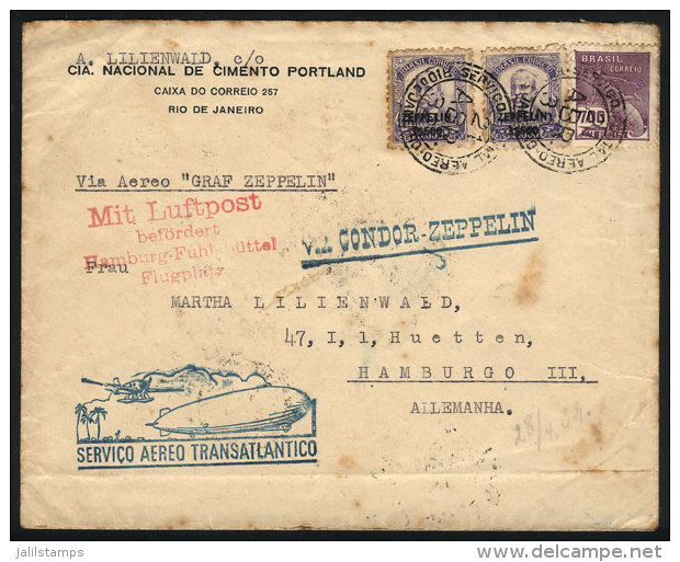 Cover Flown Via ZEPPELIN, Sent From Rio To Germany On 21/AP/1932 Franked With 7,700Rs., With Friedrichshafen... - Covers & Documents