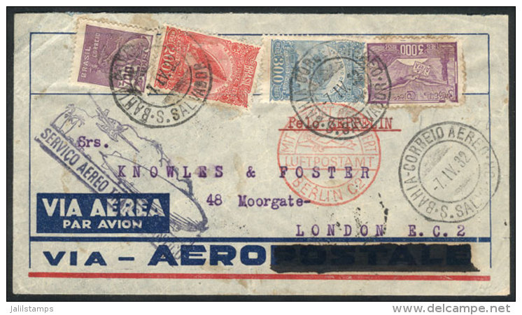 Cover Sent Via ZEPPELIN From Bahia To London On 7/AP/1932, VF Quality! - Covers & Documents