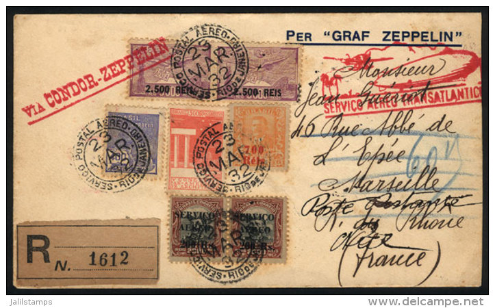 Cover Flown By ZEPPELIN, Sent From Rio To Marseille On 23/MAR/1932, Very Good Postage And With Several Marks On... - Briefe U. Dokumente