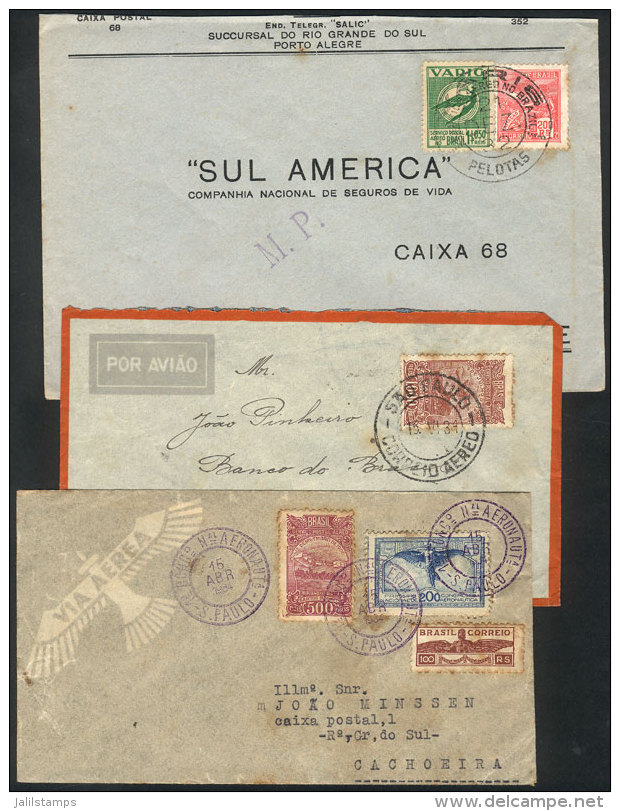 3 Airmail Covers Flown Between 1932 And 1934, Nice Postages And Interesting Postmarks! - Covers & Documents