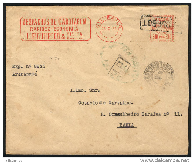 Cover Sent From Sao Paulo To Bahia On 23/OC/1931, Meter Postage With Interesting Advertising, Also PAQUEBOT And... - Briefe U. Dokumente