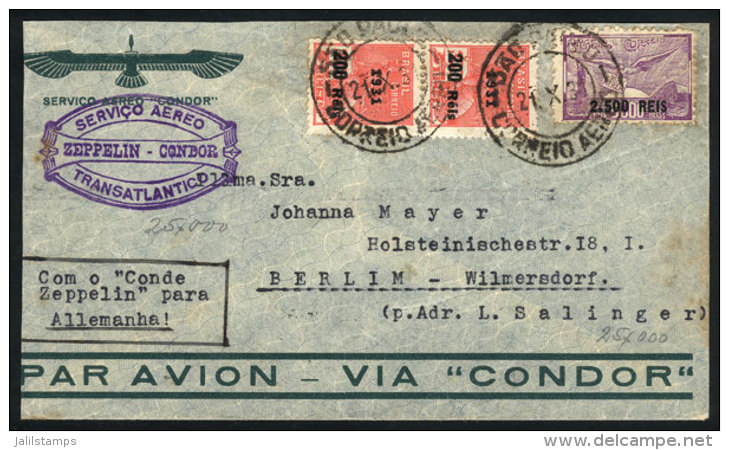 Cover Flown Via ZEPPELIN, Sent From Sao Paulo To Berlin On 21/OC/1931, With Friedrichshafen Transit Backstamp, Very... - Covers & Documents