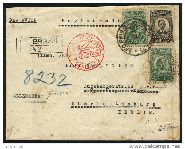 Registered Airmail Cover Sent From Sao Paulo To Berlin On 11/SE/1931, Franked With 14,000Rs., On Back Stuttgart... - Covers & Documents