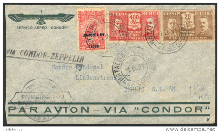 Airmail Cover Flown Via ZEPPELIN, Sent From Natal To Germany On 1/SE/1931, VF Quality! - Briefe U. Dokumente