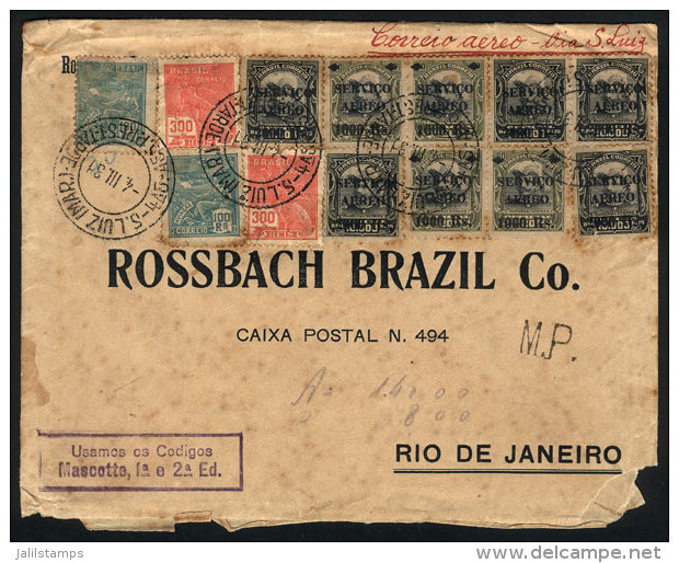 Airmail Cover Sent From Sao Luiz To Rio De Janeiro On 4/MAR/1931, Franked With 14,800Rs., Very Attractive! - Briefe U. Dokumente