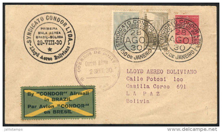 28/AU/1930 First Flight Of CONDOR - L.A.B. Between Rio De Janeiro And La Paz (Bolivia), VF Quality! - Covers & Documents