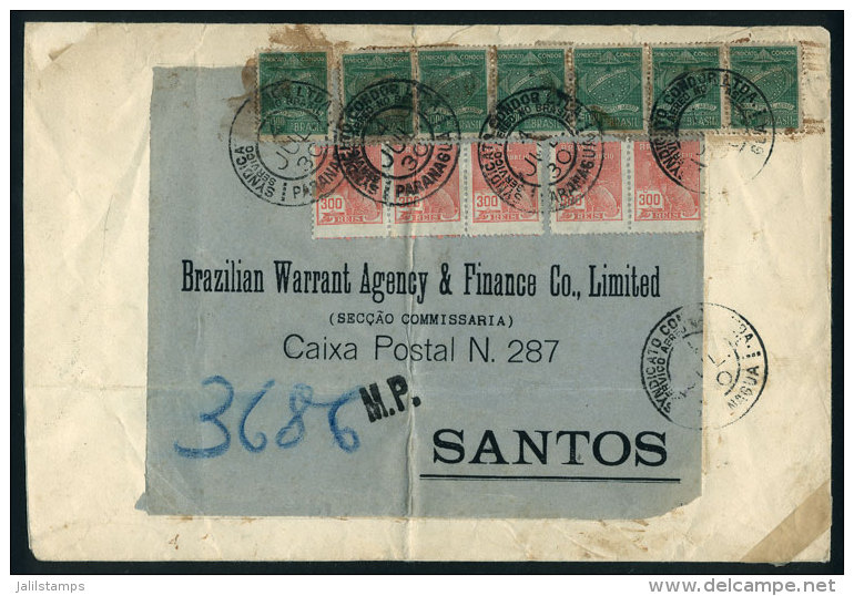 Airmail Cover Sent From Parana To Santos On 4/JUL/1930 By Condor, Franked With 10,600Rs., Very Attractive! - Covers & Documents