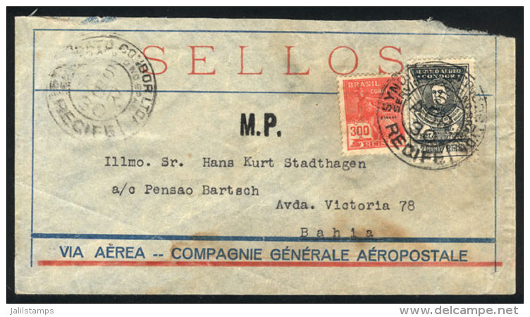 Airmail Cover Sent From Recife To Bahia On 5/AP/1930, Franked By RHM.K-11 + 300Rs., Very Nice! - Covers & Documents