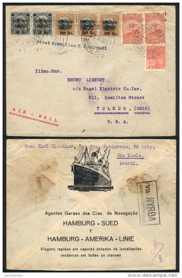 Cover With Nice Impression On Back Of The Hamburg-Amerika Linie, Sent By Airmail From Sao Paulo To USA On... - Briefe U. Dokumente