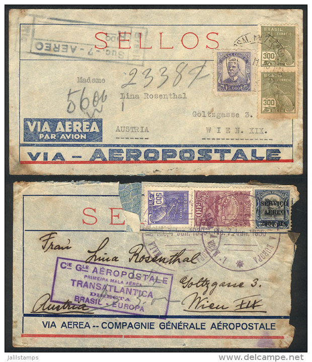 2 Airmail Covers Sent By AIR FRANCE To Austria In 1930 (with Defects) And 1936 (fine Quality), Low Start! - Covers & Documents