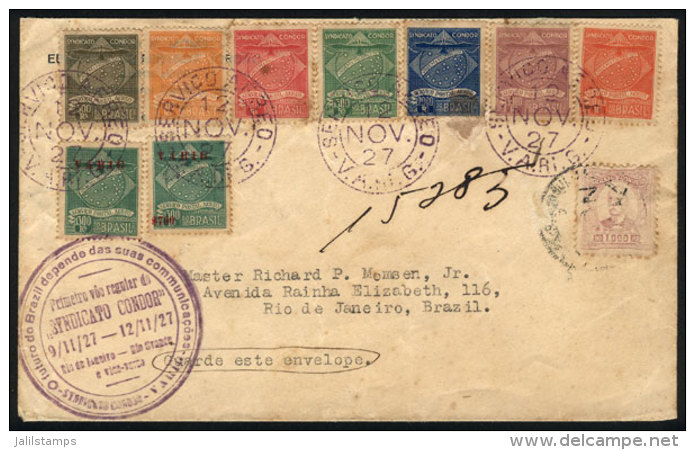 12/NO/1927 First Flight Rio Grande - Rio De Janeiro, Via CONDOR-VARIG, Cover With Very Attractive Postage... - Briefe U. Dokumente