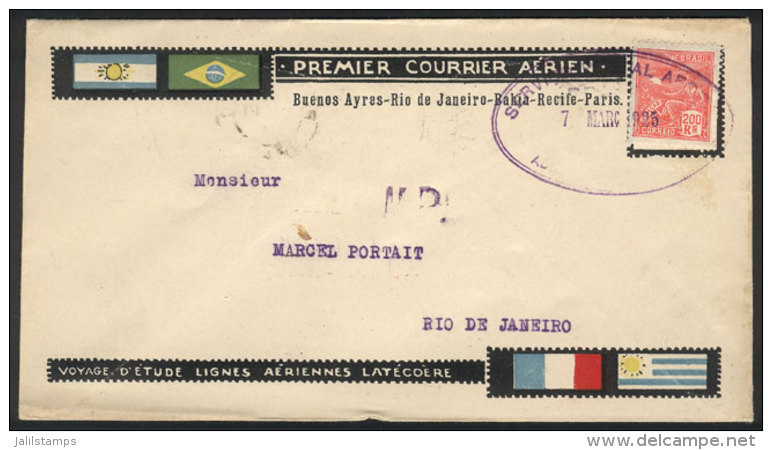 7/MAR/1925 Pernambuco - Rio De Janeiro: Experimental Flight Of LATÉCOERE Airlines, Special Cover With... - Covers & Documents