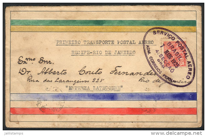 7/MAR/1925 Pernambuco - Rio De Janeiro: Experimental Flight Of LATÉCOERE Airlines, Cover With Arrival... - Covers & Documents