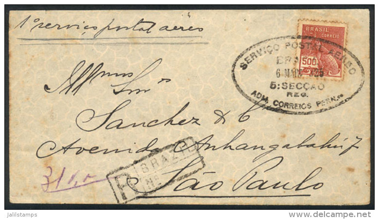 7/MAR/1925 Pernambuco - Rio De Janeiro: Experimental Flight Of LATÉCOERE Airlines, Cover With Despatch... - Covers & Documents