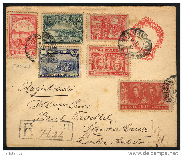 Registered Cover Used In Santa Cruz On 5/OC/1923, Very Attractive Postage Of Commemorative Stamps! - Covers & Documents