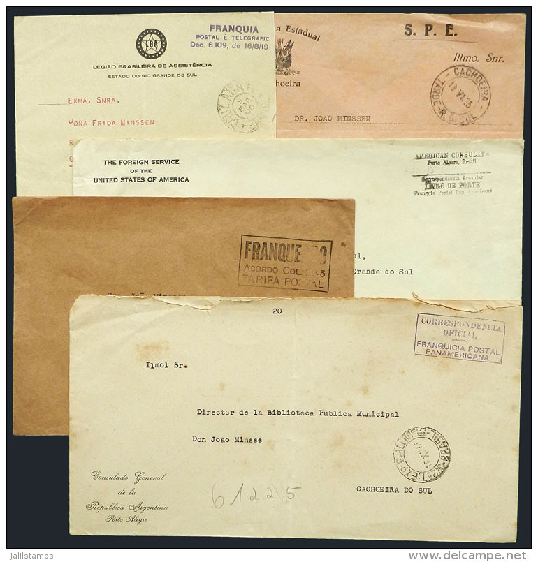 5 Covers Used Between 1923 And 1948, With Various Types Of POSTAL FRANCHISES Or Postage Paid, VF! - Covers & Documents