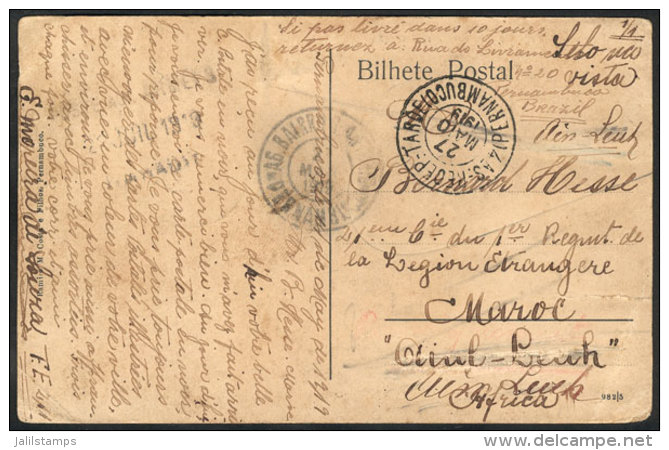Postcard (Pernambuco: Rio Capibaribe E Detenzao) Sent To MOROCCO On 27/MAY/1919 And Returned To Sender, Interesting... - Briefe U. Dokumente
