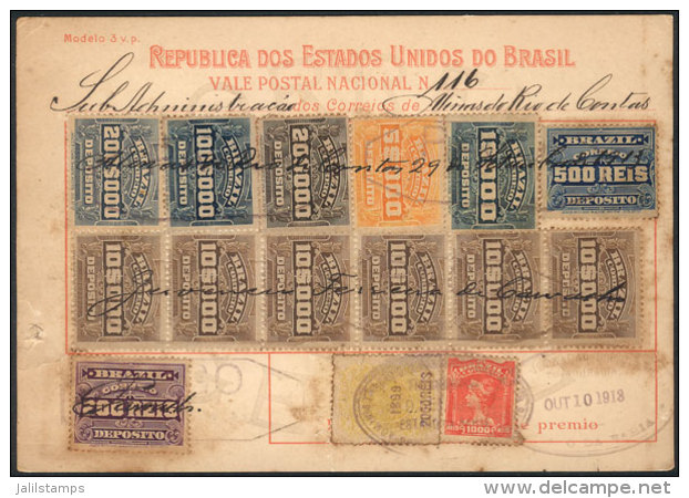 Postal Money Order Of 386,700Rs. Dispatched On 10/AU/1918, Minor Defects, Very Good Appearance, Rare! - Covers & Documents