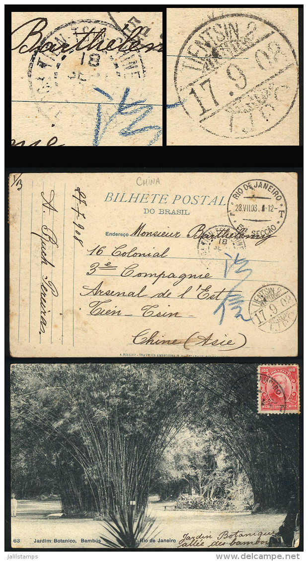 Postcard With View Of Rio, Sent To TIEN-TSIN (CHINA) On 28/AU/1908, With 2 Arrival Cancels: "TIENTSIN IJPO" And... - Briefe U. Dokumente
