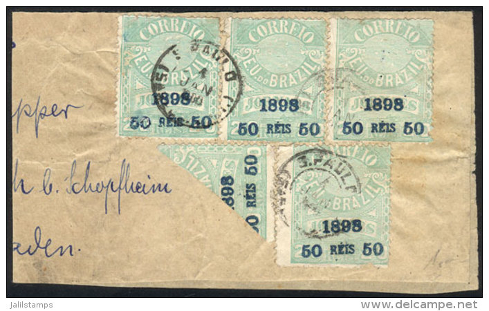 Fragment Of A Wrapper With Printed Matter Sent From Sao Paulo To Germany On 1/JA/1900, Franked By Sc.138 X4 + 1... - Covers & Documents