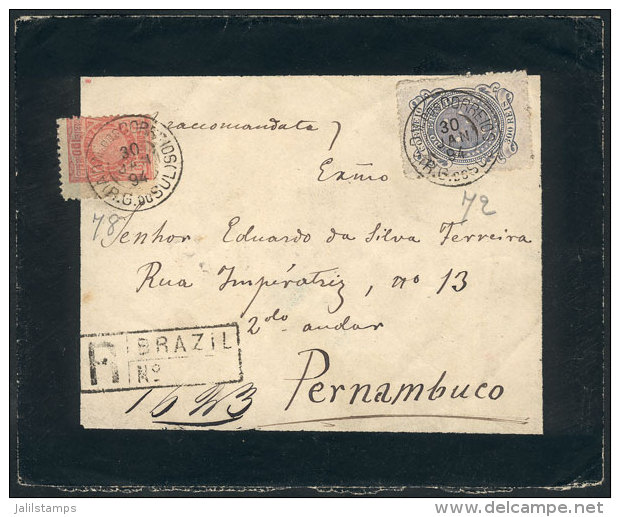 Mourning Cover Sent By Registered Mail From Rio Grande Do Sul To Pernambuco On 30/JA/1894, Franked With 400Rs.... - Briefe U. Dokumente