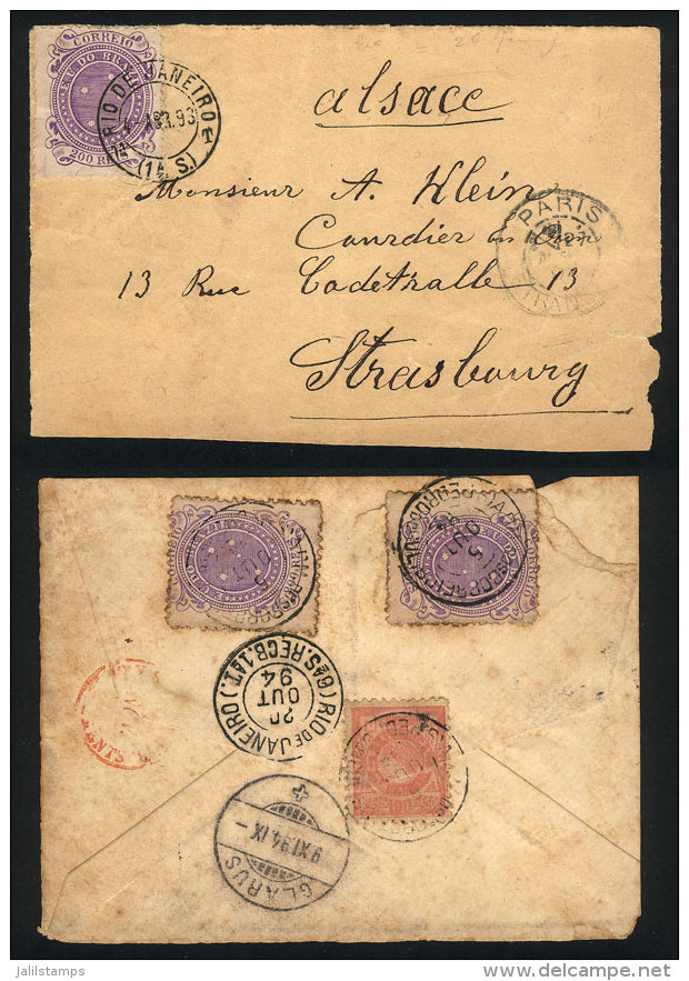 Front Of Cover Sent From Rio To Strasbourg In 1893 Franked With 200Rs. + Back Of Another Cover Sent From S. Pedro... - Covers & Documents