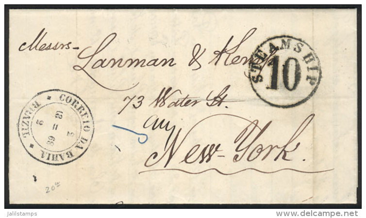 Entire Letter Sent From BAHIA To New York On 2/FE/1868, With Despatch Datestamp In Double Circle And Receiving Due... - Covers & Documents