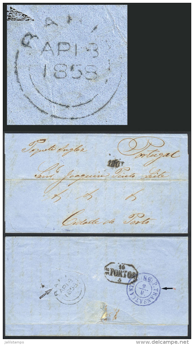 Entire Letter Sent From BAHIA To Porto On 18/AP/1858, With Backstamp Of The British Consular Agency In Bahia,... - Briefe U. Dokumente