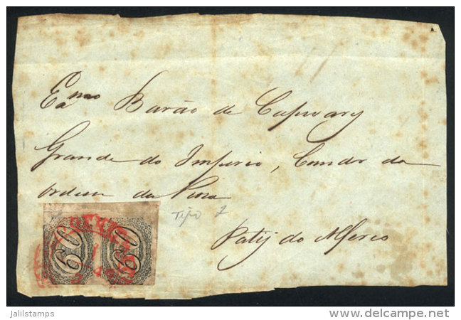 Front Of A Folded Cover Posted On 1/MAR/1849, Franked With Pair Of "slanted Numeral" 60Rs. (Sc.9), Stained, All The... - Covers & Documents