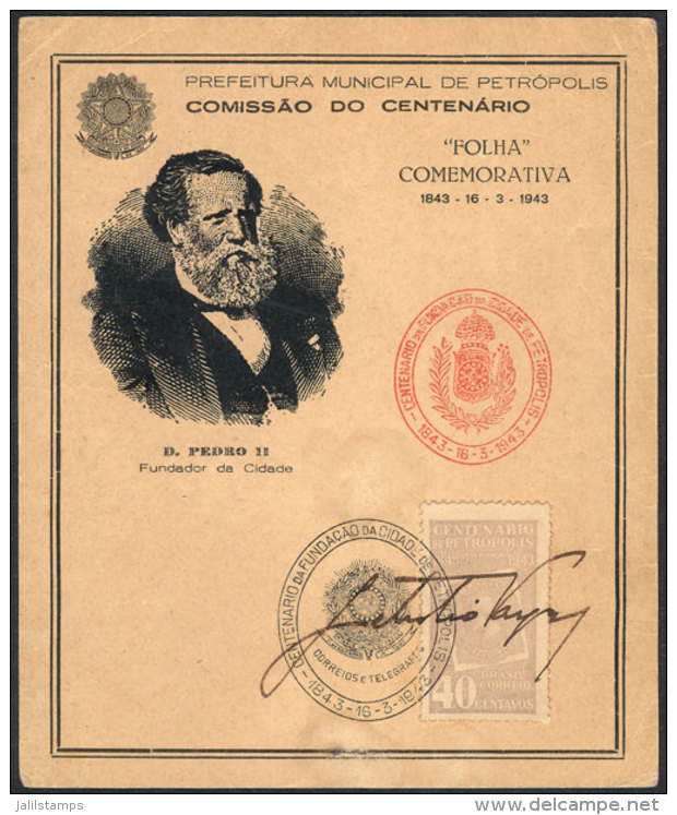 VARGAS, Getulio: President, "Folha Comemorativa" Of The Year 1943 With His Signature, VF! - Sonstige & Ohne Zuordnung